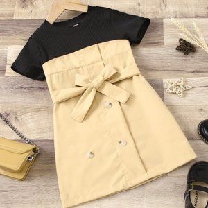 Shein Toddler Girls Two Tone Double Breasted Dress